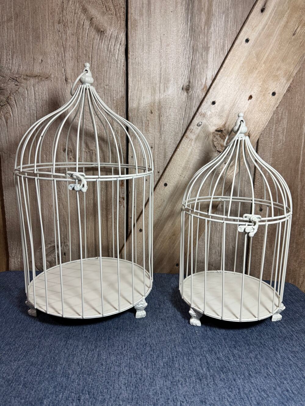 Rustic Nesting Metal Bird Cage Bird Finial Cream Color Decorative Small & Medium
